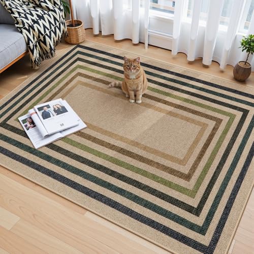 Lahome Modern Geometric Easy Jute Rug, 4x6 Washable Indoor Outdoor Rug