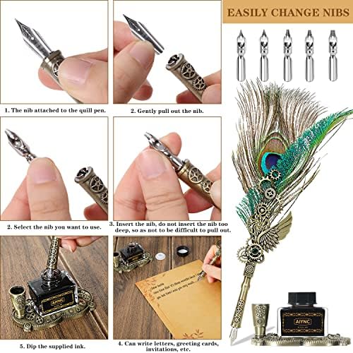 Quill Pen and Ink Set, With Notebook Wax Seal Stamp Kit, Calligraphy Set for Writing Lovers, Valentine's Day and Birthday Gifts, Ideal for Holidays(Peacock Feather)