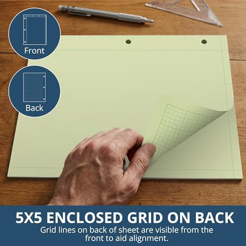 Roaring Spring Graph Ruled Engineering Pad, Engineering Graph Paper Pad, 24 Pack, 5x5 Enclosed Grid, 8.5" x 11", 100 Sheets, 3 Hole Punched, Green Tinted Sheets, Made in USA