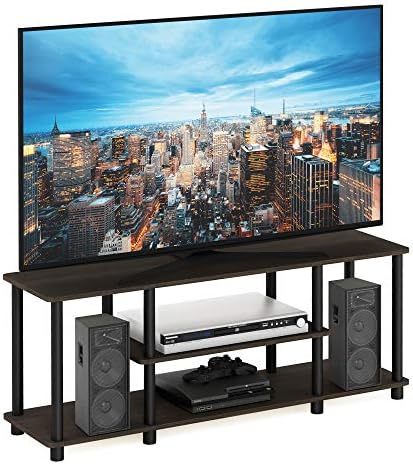 Furinno Turn-N-Tube No Tools 3D 3-Tier Entertainment TV Stand up to 50 inch TV, Round Tubes, Dark Brown / Black | for TV up to 50 Inch, Open Frame Rectangular Entertainment Center with Storage Shelf, TV Console, for Living Room, Bedroom