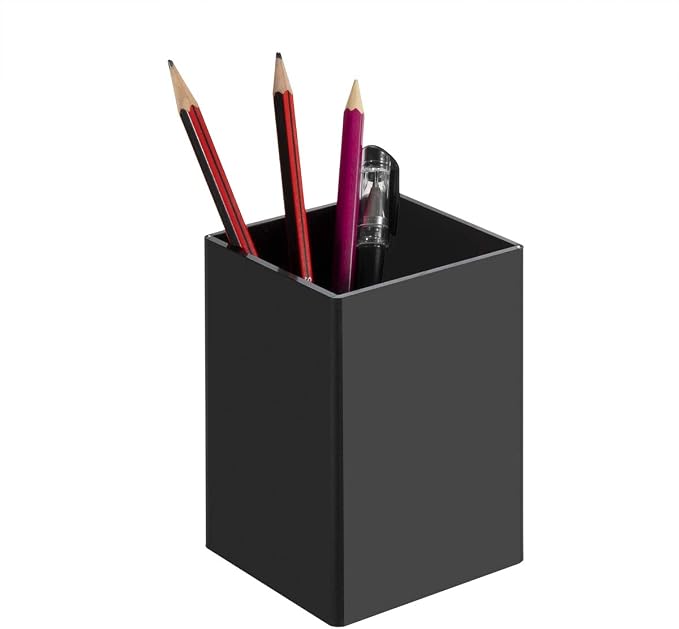 NIUBEE Black Acrylic Pen Holder 2 Pack, Desktop Pencil Cup Stationery Organizer for Office Desk Accessory | Black acrylic pen holder, compact space-saving design; holds pens & makeup brushes for office, school and home desktop