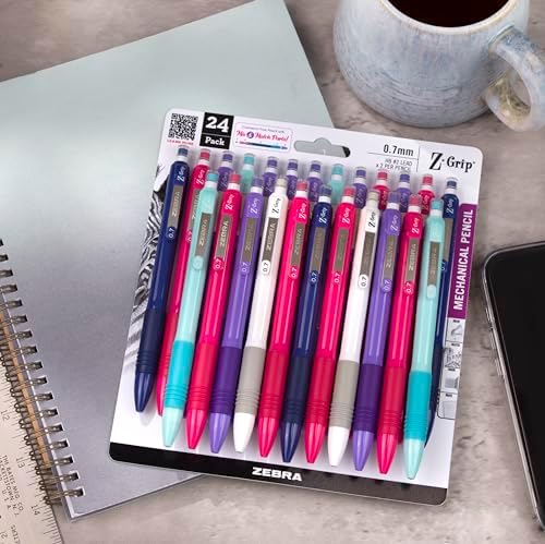 Zebra Pen Z-Grip Mechanical Pencil, 0.7mm #2 HB, Bright Barrels, 24-Pack