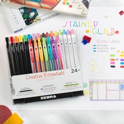 Zebra Pen Creative Set, Zensations, CLiCKART & SARASA Clip, Assorted, 24-Pk