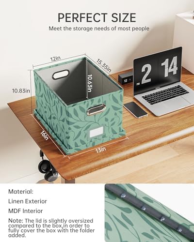 Oterri File Organizer with Lid, File Box, File Cabinet for Letter File Folder Storage, Hanging File Organizer for Office/Decor/Home,Document Organizer, 1 Pack,Leaf Green-Box Only