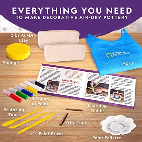 National Geographic Pottery Wheel for Kids Complete Beginner Kit | 2-Speed Electric Motor, 2 Lbs. Air-Dry Clay, Sculpting Tools, Paints and Apron, Creative Craft Toy, Birthday Gift