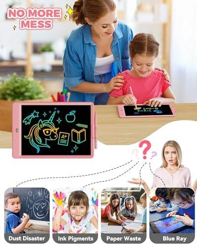 KOKODI 10 Inch LCD Writing Tablet with Anti-Lost Stylus, Erasable Doodle Board Colorful Toddler Drawing Pad, Car Travel School Games Toys for 3 4 5 6 7 8 Kids, Birthday Gift for Girls Boys Pink