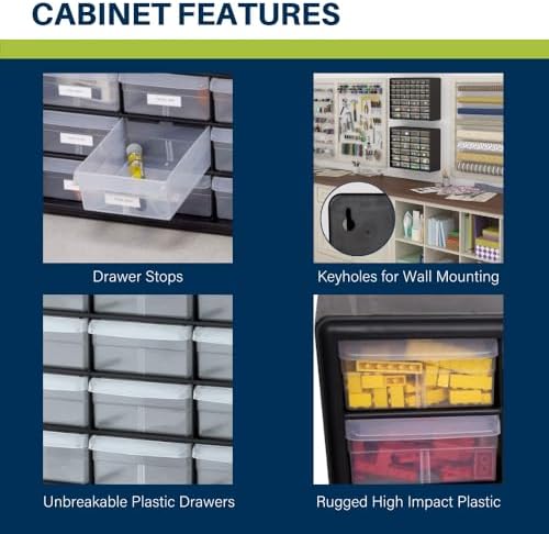 Akro-Mils 24-Drawer Plastic Drawer Storage Cabinet for Garage Organization, Bead Organizer, Building Bricks Storage, Teacher Toolbox, Makeup Organizer, 20-Inch W x 6-Inch D x 16-Inch H, 10124 White