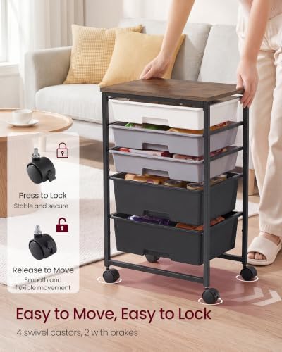 VASAGLE Rolling Cart with Drawers,5 Drawers Storage Cart, Black