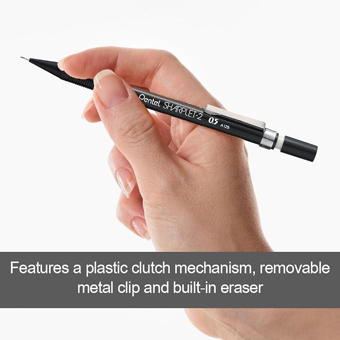 Pentel Sharplet-2 Automatic Pencil, (0.5mm) Lead Size, Black Barrel, Box of 12 (A125A)