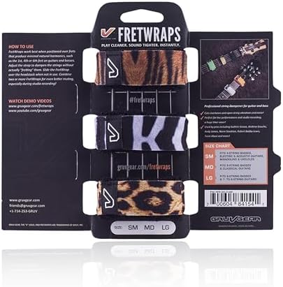 Gruv Gear Fret Wrap & Guitar Mute, Fretwrap for Acoustic, Electric & Bass | String Dampener Recording, Tapping & Practice Accessory (3 Pack, Large Animal Prints, Fits 6 String Bass, 8 String Guitar)