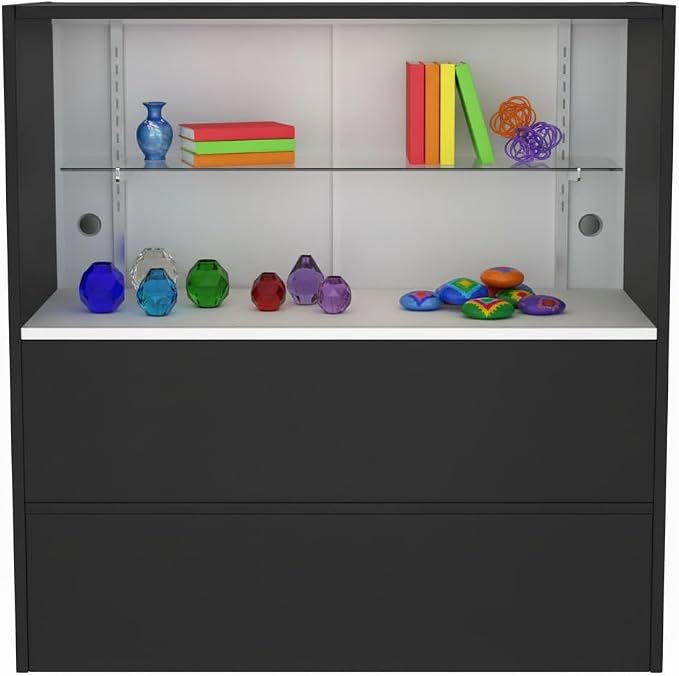 WISDOMFUR 3-Foot Display Showcase, Black, 36" x 18" x 38" | Half Vision Retail Cabinet, Glass Top, Storage Base