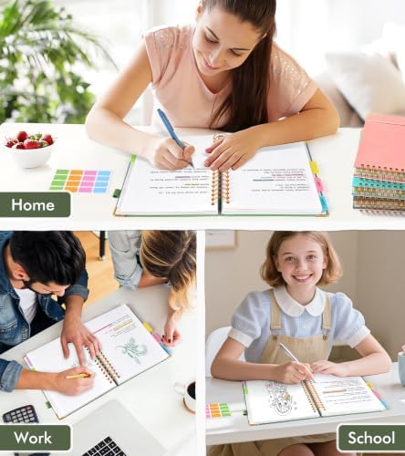 5 Subject Blank Notebook with Removable Dividers Tabs, 300 Pages Hardcover Leather Sketch Book Spiral Journal, 8"x10" B5 Large Sketchbook Notebooks for Women Men Work School Sketching Drawing, Green