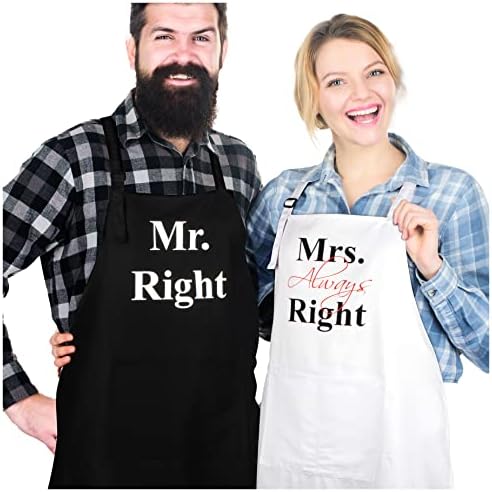 Prazoli Products Mr Right Mrs Always Right Apron Set - Bridal Shower Gifts | Mr. and Mrs. Aprons | His & Hers 50th Wedding Anniversary For Couple