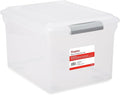 Staples Store & Slide Hanging File Box, Latch Lid, Letter/Legal, Clear | Stackable storage box keeps hanging files secure and easy to transport.