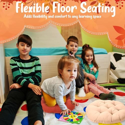 Fumete 12 Pcs Round Floor Pillows Cushions Seating 16 x 16 Inches Floor Round Cushions for Kids Toddlers Flexible Reading Chair Pillows for Classroom Home School Playing Supplies(Warm Color)