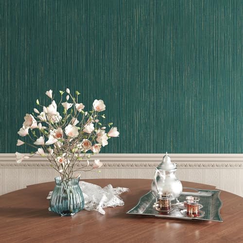 CRE8TIVE 24"x118" Wide Teal Green Grasscloth Peel and Stick Wallpaper Self Adhesive Faux Grass Cloth Contact Paper for Walls Fabric Linen Textured Removable Wallpaper for Bedroom Bathroom Countertops