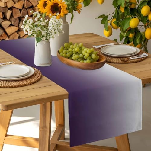 Purple Gray Gradient Table Runner Dresser Scarf 13 x 108 Inch Modern Ombre Minimalist Table Runners Non-Slip Heat Resistant Kitchen Dining Table Decor for Home Holidays Indoor Outdoor