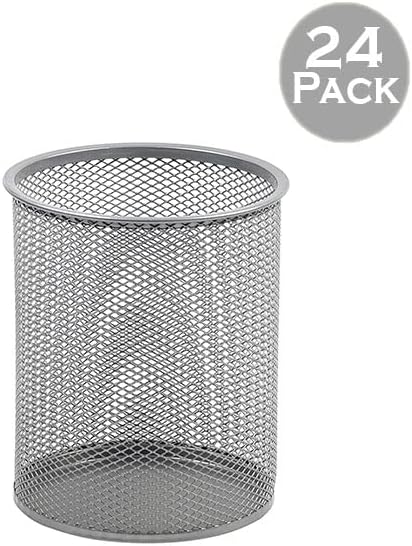 YBM HOME Office Round Desk Steel Mesh Pencil Cup Pen Holder Silver, 2210-2374 (24, Small)