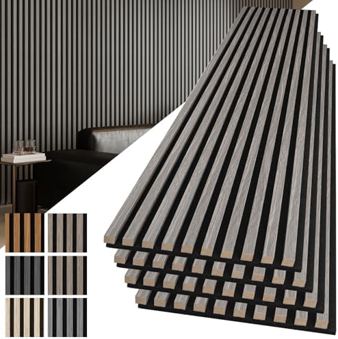 Art3d 3D Fluted Soundproof Wood Textured Slat Wall Panel, 4-Pack, Smoky Oak