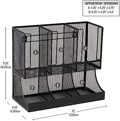 Mind Reader Multipurpose Countertop Organizer, Office Breakrooms, Cup and Condiment Station, Metal Mesh, Black