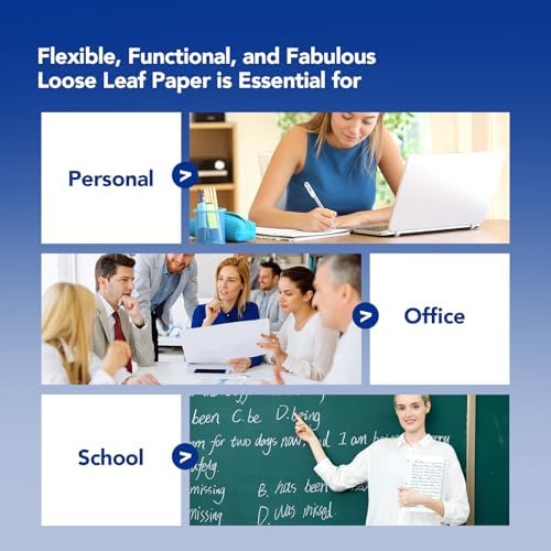 Kaisa Filler Paper Notebook Paper College Ruled 8"x10.5" Loose Leaf Paper for 3-Ring Binders 1800 Sheet/pack,12pack (Total 1800 Sheets)
