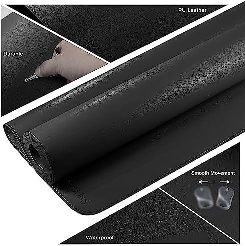Mydours Extra Large 59" x 24" PU Leather Desk Pad,Gaming Mouse Pad, Black