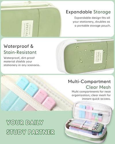 XKDOUS 54 Pcs Pencil Case with Supplies, Cute Aesthetic Stationery Set | Large Pen Case, 9 Mechanical Pencils 0.5/0.7/2.0mm, 12 Pastel Highlighters & 5 Gel Pens, Cute Aesthetic School Supplies