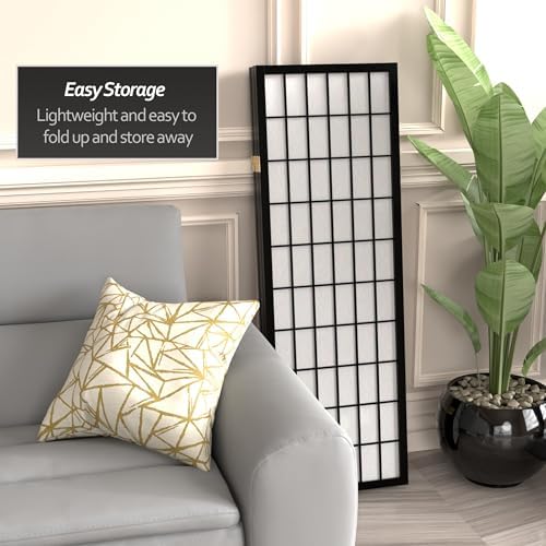 4 ft. Short Window Pane Shoji Screen - Black - 4 Panels