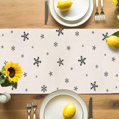 Red Black Christmas Tree Table Runner Dresser Scarf 13 x 108 Inch Polka Dots Xmas Tree Snowflake Linen Table Runners Non-Slip Heat Resistant Kitchen Dining Table Decor for Home Holidays Indoor Outdoor