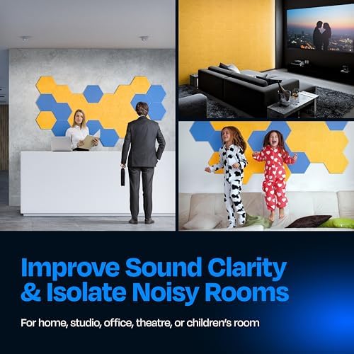 Acoustic Panels 12-Pack Soundproof Wall Panels 14"X12.1"X0.4" Sound Panels High Density Sound Dampening Panels - [Sunny Yellow Hexagon]