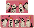 Baccessor Halloween Kitchen Rugs Set of 2, Pink Ghost Boo Black Cat Kitchen Mats for Floor Washable Low-Profile Farmhouse Spooky Holiday Home Indoor Outdoor Decor 17x29 and 17x47 Inch