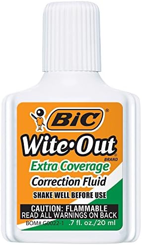 BIC Wite-Out Brand Extra Coverage Correction Fluid, 20 ml, White, 12-Count