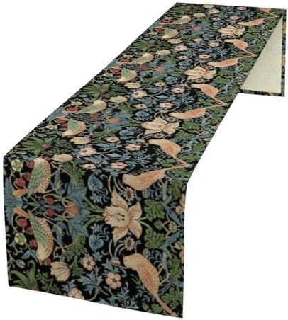 Vintage William Morris Floral Table Runner, Flowers Blue Botanical Printed Table Runner for Home Kitchen Dining Table Decoration,13x120 Inch