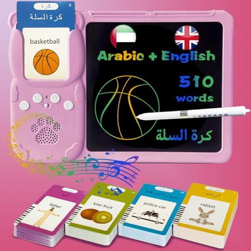 Writing Drawing Tablet with Talking Flash Cards - Arabic Pink
