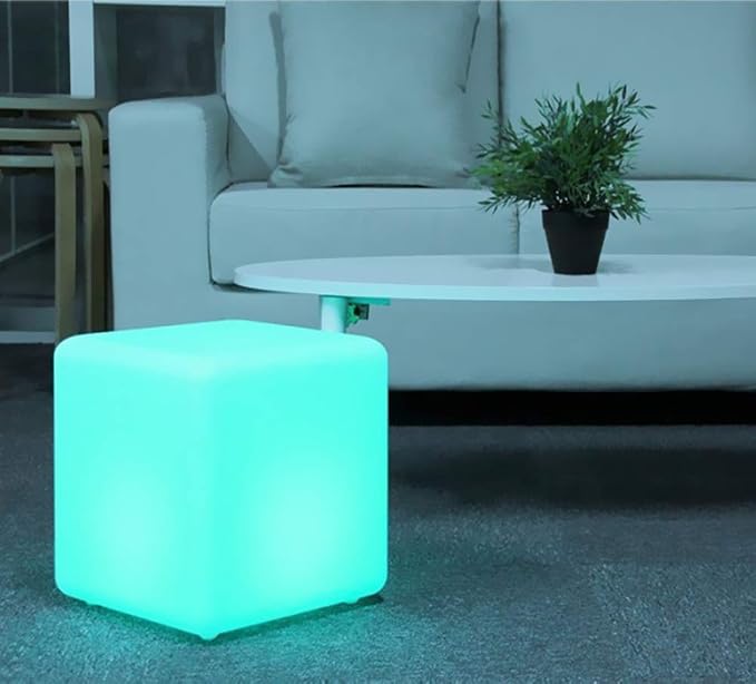 Mr.Go 12-Inch LED Light Cube Stool, RGB Glowing Mood Night Light w/Remote | 16 RGB Color Changing, Multi-use Cube Seat & Side Table, IP65 Waterproof, 8-48H Runtime, for Bedroom Living Room Party Decor