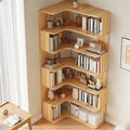 Vertical Lumber Wall Corner with 6 Shelves/5 Shelves & Closed Back Bookshelf Rack Floor Student Corner Cabinet Wall Multi-Layer Storage Cabinet Bookcase Light Walnut 24" L x 35" W x 75" H