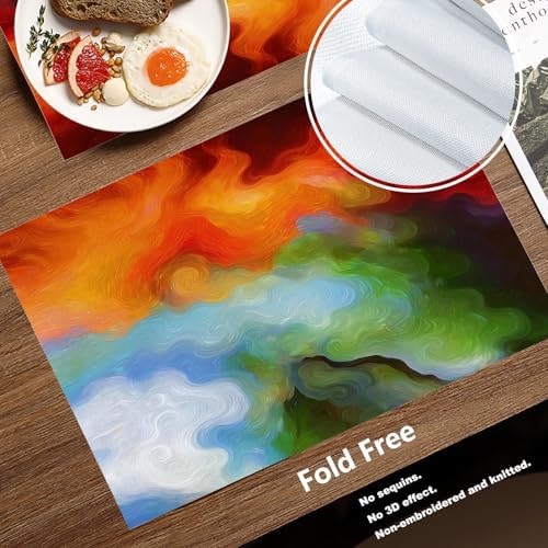 Batmerry Colorful Bright Oil Painting Placemats, Multicolor Psychedelic Washable Linen Table Mats for Kitchen Table Double Insulation Decor Dining Set Indoor Outdoor 12X18 in Set of 6