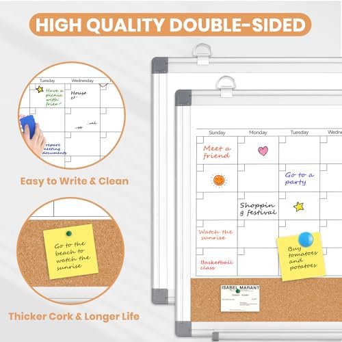 Small Dry Erase Calendar Whiteboard for Wall, 16" x 12" Month White Board