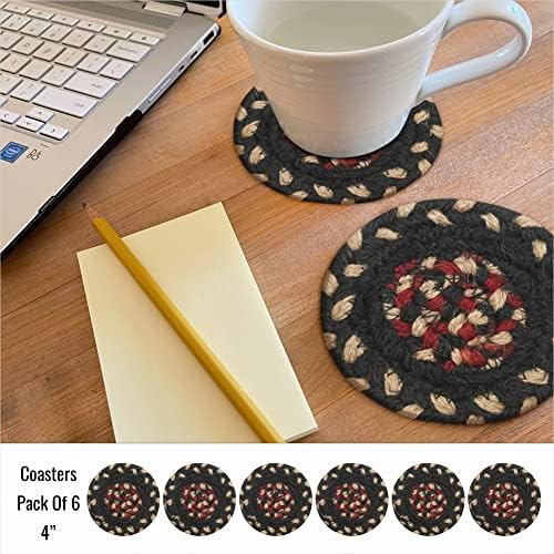 Homespice Gloucester Jute Braided Coasters, Round 4" Set of 6
