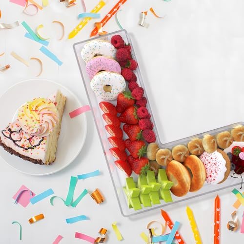11" Acrylic Letter Charcuterie Box, Reusable Fillable Alphabet Number Shaped Form Tray for Birthday Anniversaries, Party Decorative Serving Plates Display Candy Cake (L)
