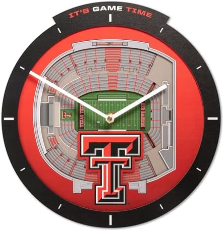 YouTheFan NCAA Texas Tech Red Raiders StadiumView 3D Wall Clock