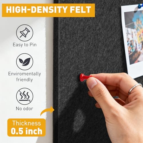 Fabric Bulletin Board 36"x24", 6-Pack Felt Wall Tiles, Black