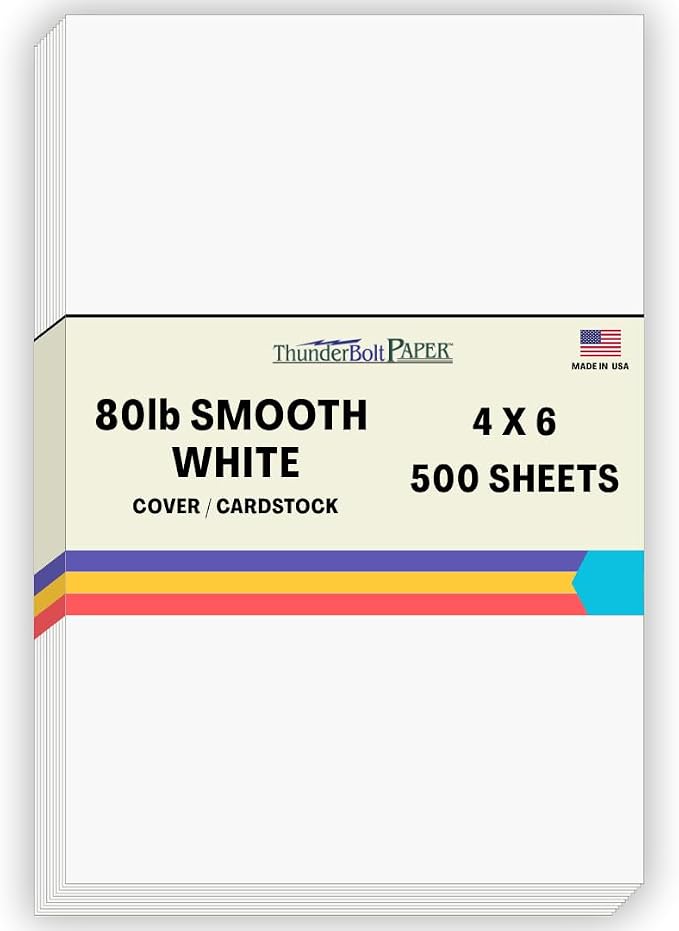 500 Bright White Smooth 80# Card Paper Sheets - 4" X 6" (4X6 Inches) Photo|Card|Frame Size - 80 lb/Pound Cover Weight - Quality Stock - Print Consistency - Smooth Finish