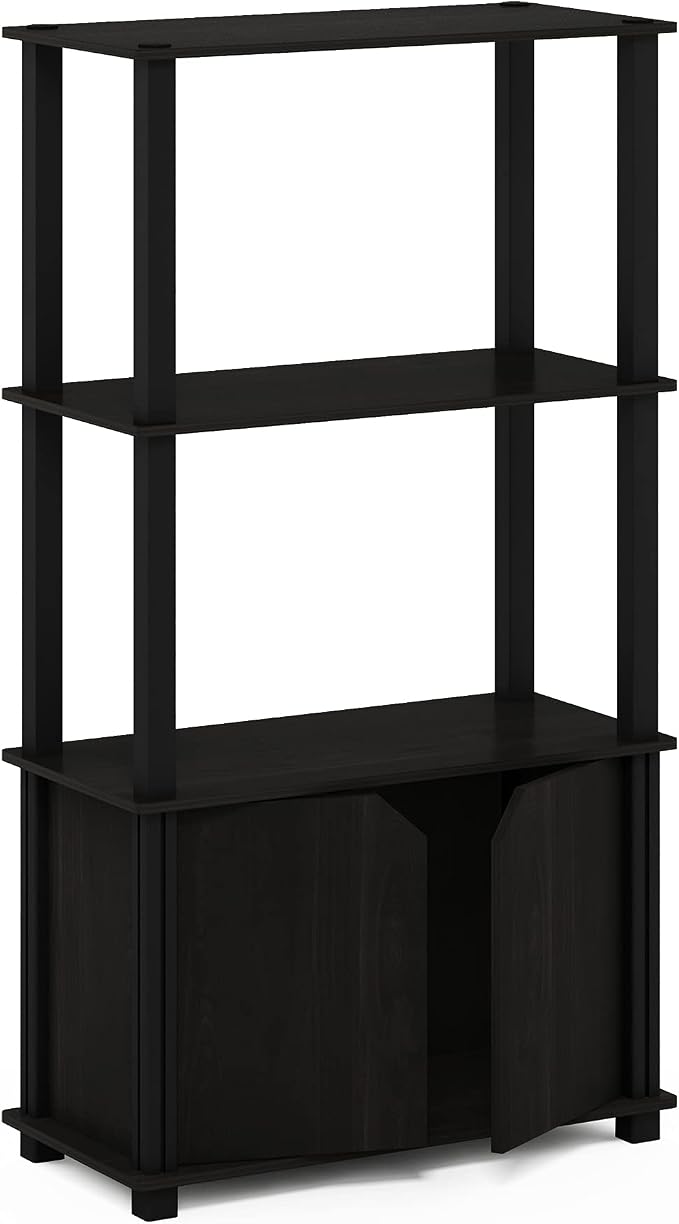 Furinno GO GREEN Storage Shelves, 4-Tier Book Shelf, Bookcase, Display Shelf with Open Shelf and Closed Storage, for Organization and Storage, Living Room, Garage, Home Office, Espresso