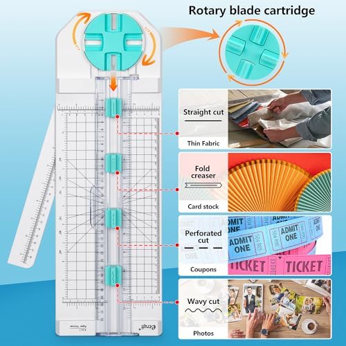 Ecraft 4-in-1 Paper Trimmer: 12" Craft Paper Cutter with Straight, Wavy, Dotted, Perforated & Creasing,Perfect for Cutting Cardstock, Coupons, Labels, Photos, Ideal Multi-Function Scrapbooking Tool