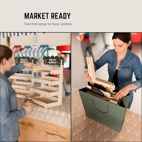 HOTCAN Wooden Cookie Display Stand with Chalkboard Sign for Bakers, Vendors, Craft Fairs | Pastry Display for Market Booths & Events | 4 Tiered Cookie Display for Muffins, Cakes, and Pastries(Natural)