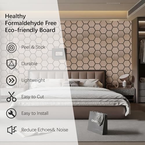Hexagon Acoustic Wall Panels, Self-Adhesive Sound Absorbing Wall Panel by ARMURO, 4 Pack Covers 19.27 Sq Ft, Peel and Stick Noise Reducing for Home Office Studio Bedroom Wall Decor
