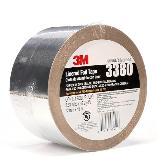 3M Aluminum Foil Tape 3380, Silver, 72 mm x 45 m, 3.25 mil, 1 Roll