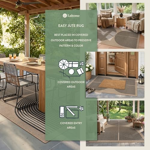Lahome Modern Rainbow Easy Jute Rug, 3x5 Washable Rugs for Entryway Farmhouse Black Patio Carpet, Non Slip Indoor Door Mat Contemporary Outdoor Porch Carpet for Laundry Guestroom Room Decor