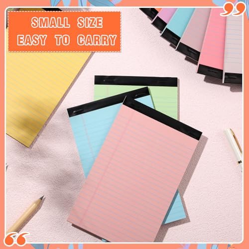 Lincia 12 Pcs 5x8 Colored Legal Pads Lined Note Pads, Bright Colors